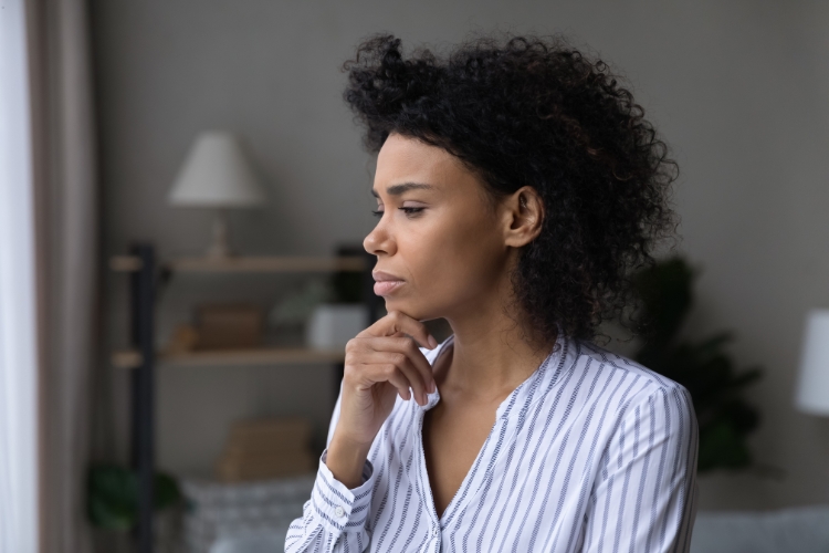 woman thinking about something focus